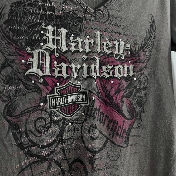 Vintage Y2K 2000s Harley Davidson Motorcycles McBling Long Sleeve - Picture 2 of 8